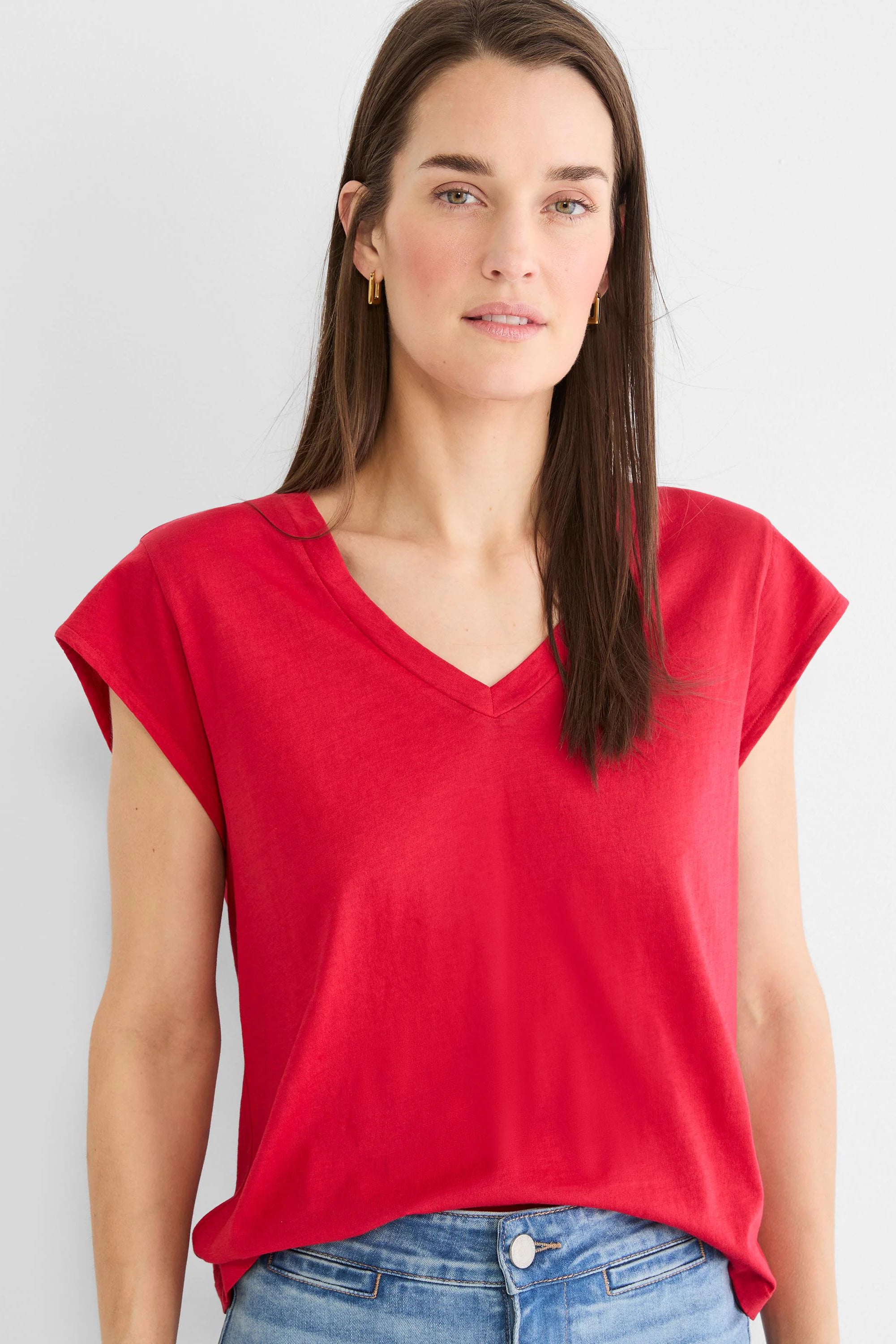 Nzt Cap Sleeve V-neck Supima Cotton Tee in Trd