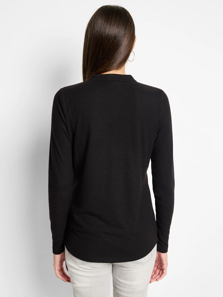 Black long-sleeve henley shirt, shown from the back. The shirt has a fitted silhouette.