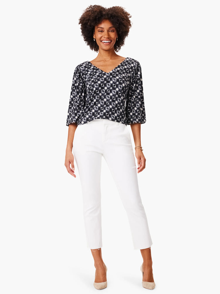 Here's alt text for the image, under 125 characters:
"Midnight Shibori top, dark-navy with lighter-gray abstract...