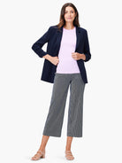 Pale lilac ribbed knit short sleeve crew neck tee.