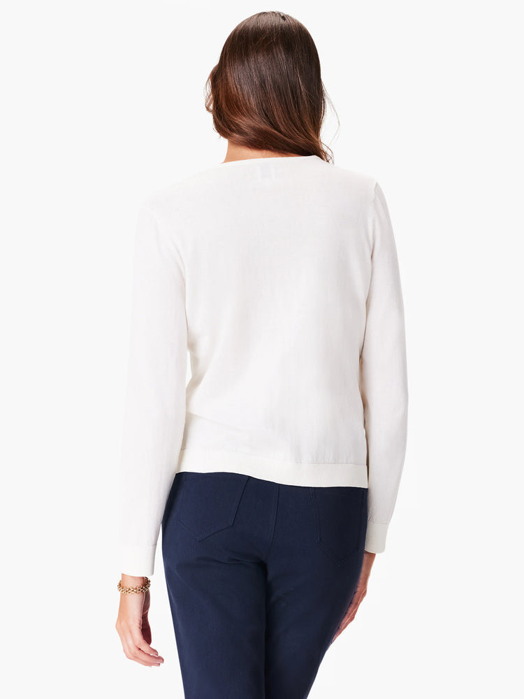 Off-white long-sleeve sweater, shown from the back. The sweater has a ribbed hem.