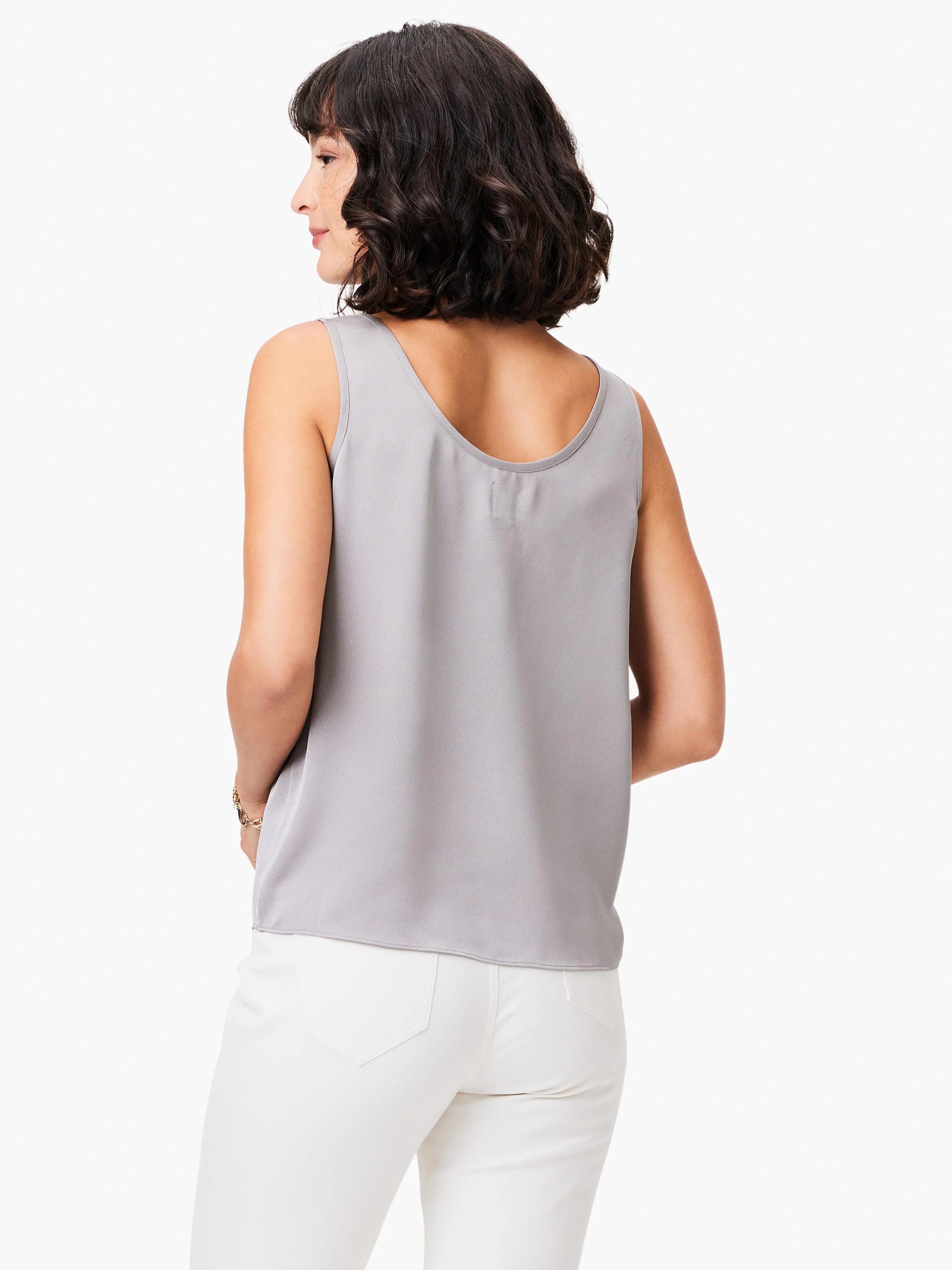 Light gray sleeveless scoop neck tank, shown from the back.