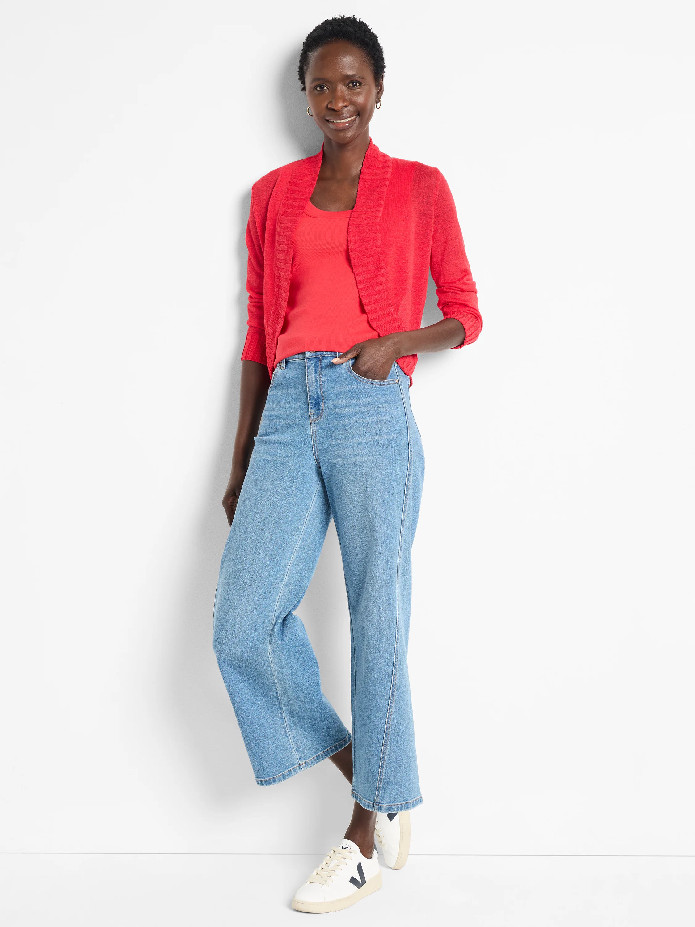 Perfect Knit Rib Scoop Tank in red, with a scoop neck and ribbed texture.