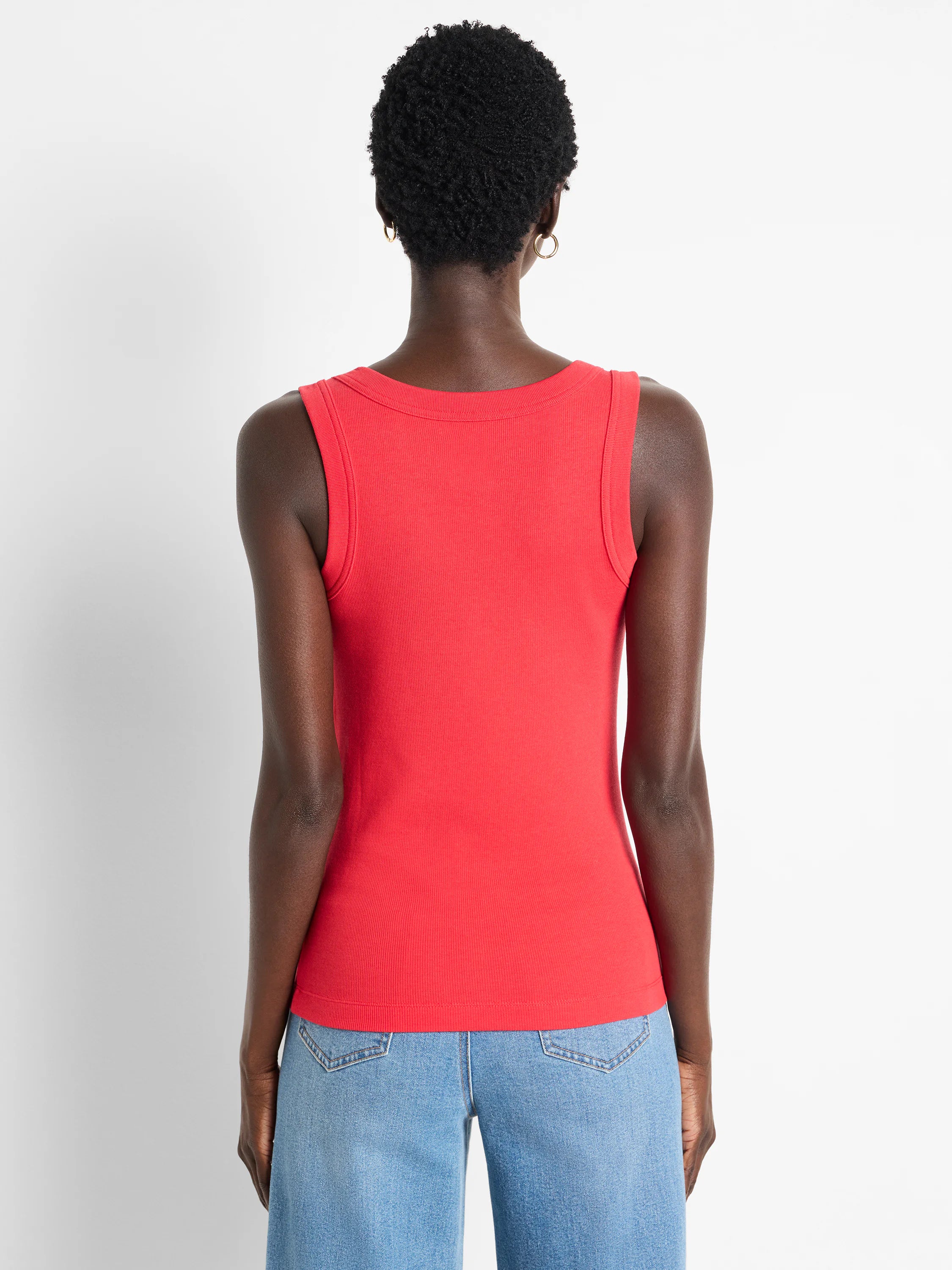 Red knit ribbed tank. Scoop back neckline, fitted.