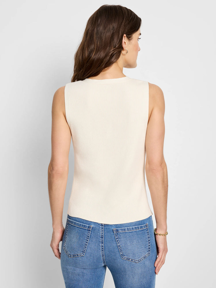 Off-white ribbed sleeveless sweater vest. The back is shown.
