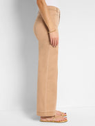 Light brown, wide-leg cotton sateen pants;  cuffed hems, side seams visible.