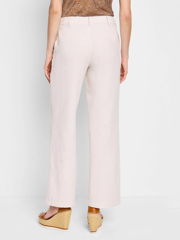 Off-white wide-leg linen cotton pants; back view. Pockets visible.