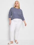 White straight-leg pants, smooth texture, ankle length, with a flat front waistband and zipper closure.