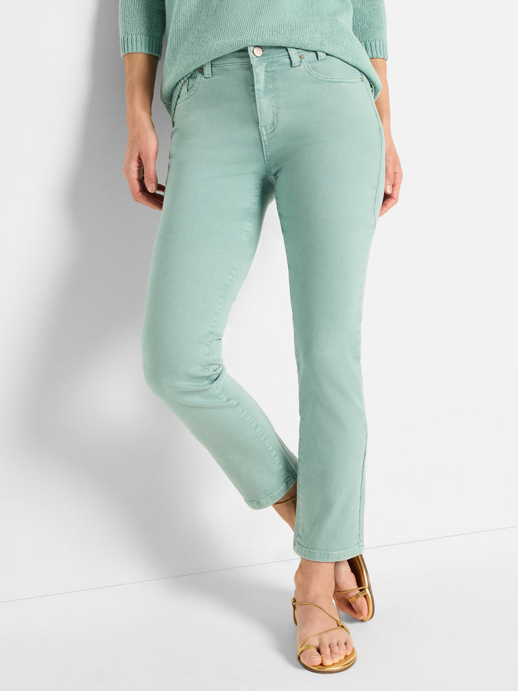 Pale mint green slim-fit ankle jeans feature classic five-pocket detailing and a stretch construction.
