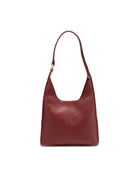 Burgundy leather medium hobo bag with a curved top, single shoulder strap, and gold-tone hardware.