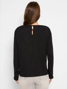 Black sparkly top, long sleeves, keyhole back detail.