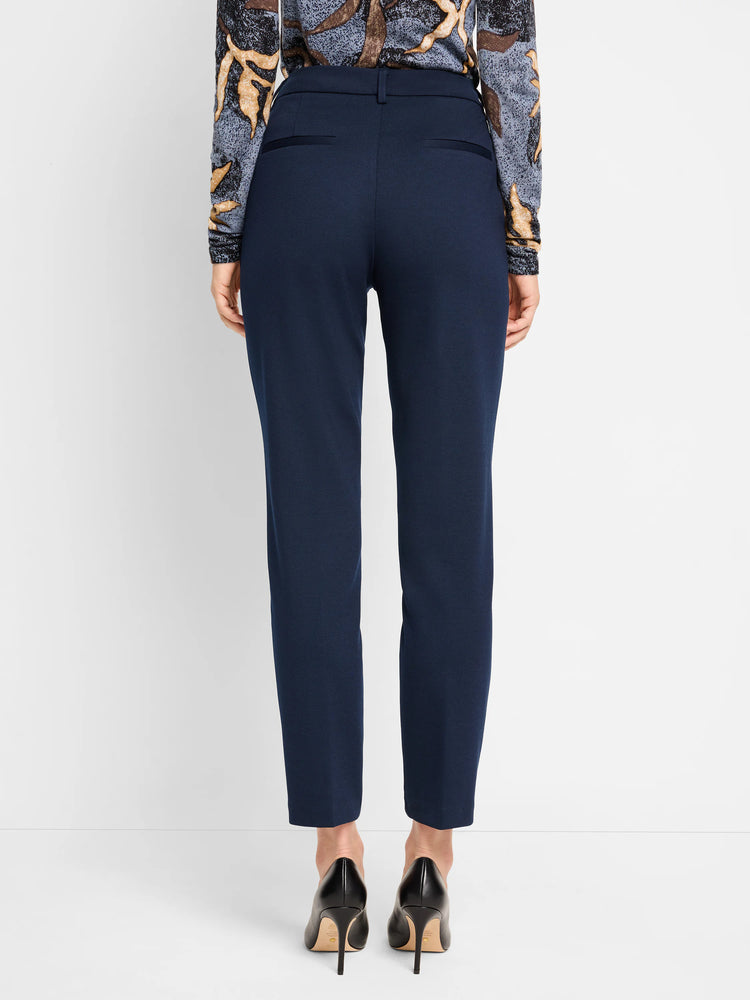 Here's alt text for the image, suitable for visually impaired users:
"Navy blue Ponte knit trousers; straight leg,...