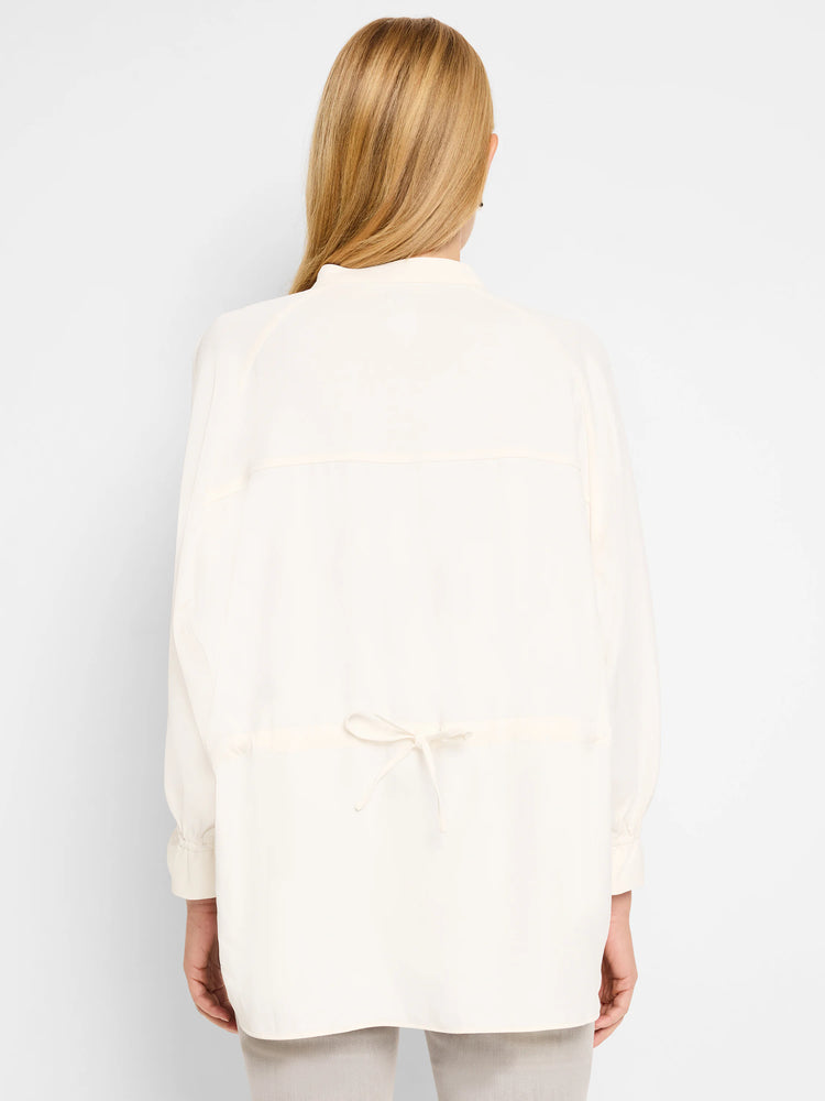 Off-white blouse, long sleeves, back view showing drawstring tie at waist.