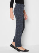 Blue-grey straight ankle jeans with a dark leopard print pattern.
