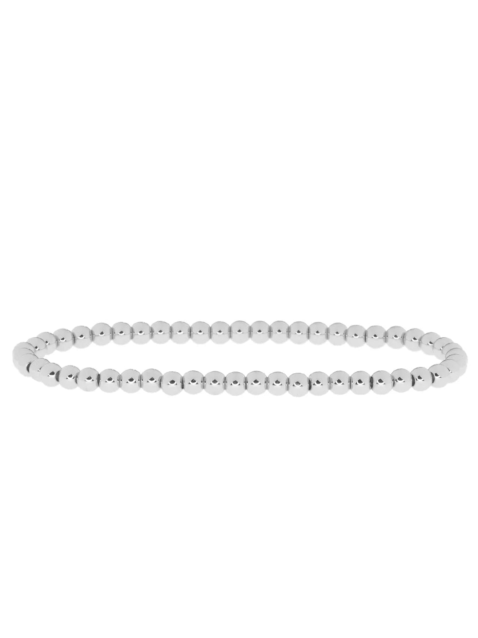 Small, round, shiny silver beads form a continuous oval-shaped bracelet.