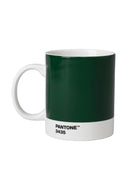 Here's alt text for the image, suitable for visually impaired users:

"White mug with dark green body, 'Pantone 3435'...