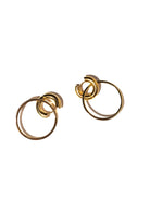 Gold two-tone hoop earrings;  smaller hoop overlaps a larger one.