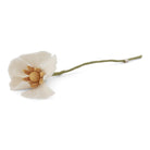 Felt poppy flower with cream petals, a tan center, and an olive green stem.