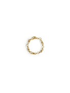 Gold bracelet; chain with small circles and textured links; clasp closure.
