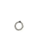 Silver bracelet with dark clasp; linked chain design with small beads.