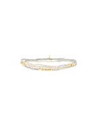 Multi-strand crystal wrap bracelet with light grey and pale cream faceted beads, accented with small gold-toned beads.
