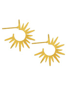 Pair of matte gold starburst hoop earrings with radiating pointed rays and an ear post.