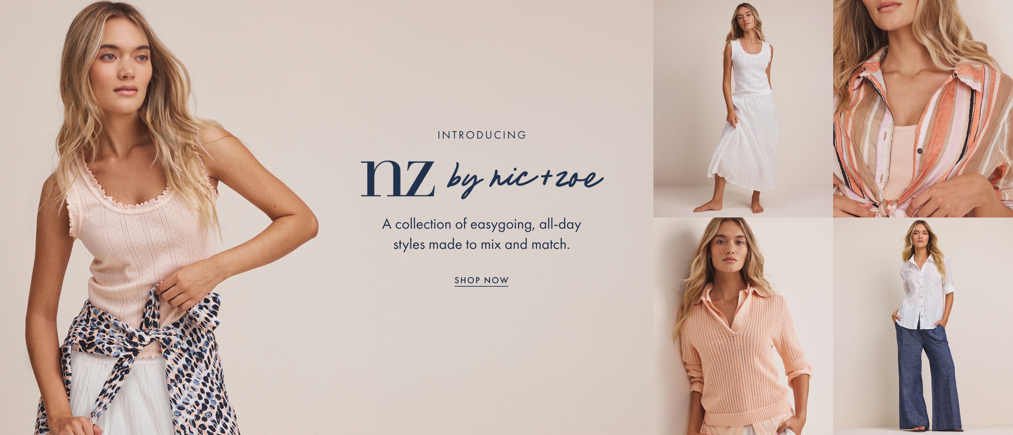 Promotional image for a fashion collection by nic+zoie featuring women in various outfits.