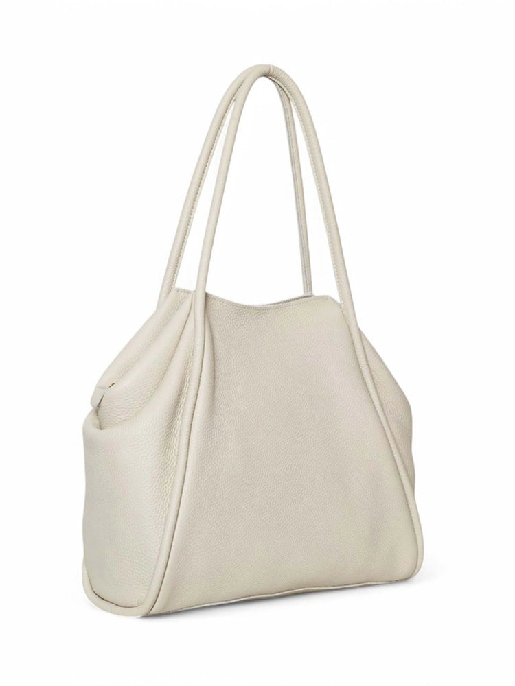 Off-white tote bag with double handles.  Textured, slightly slouchy design.