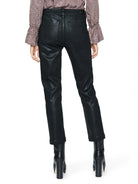 Back view of coated black straight ankle jeans with visible back pockets and a subtle sheen.