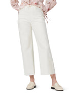 Off-white wide-leg jeans with utility pockets and a raw hem.  Model wears off-white shoes.