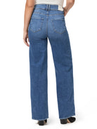 Here's alt text that meets the requirements:

Paige Sasha jeans; medium-wash blue denim, wide leg, high waist.