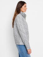 White and gray padded jacket featuring an abstract vertical stripe pattern. This regular fit jacket has a stand collar and a visible lime green zipper trim. [u:xnbd7i]