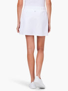 White faux wrap skort;  elastic waistband,  small gray logo at back.