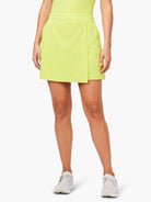 Lime green, faux wrap skort;  short length,  slight side slit.