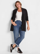 White, ribbed, scoop neck knit tank top.