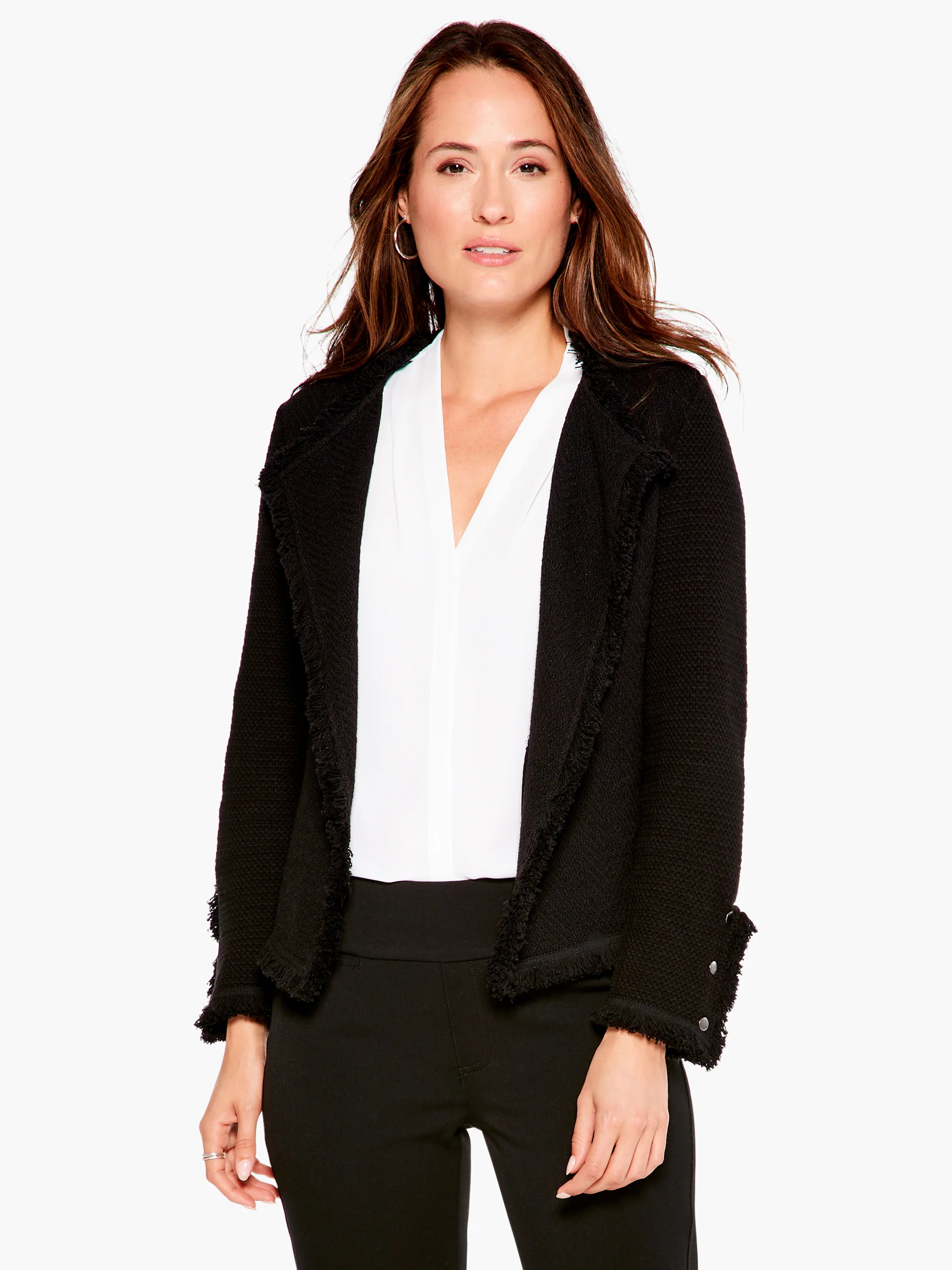 (取寄) ニックゾー レディース フリンジ ミックス ニット ジャケット NIC+ZOE women NIC+ZOE Fringe Mix Knit Jacket Black Onyx Fringe Mix Knit Jacket