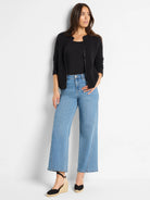 Black weave mix knit zip jacket, collarless, with a silver front zipper.