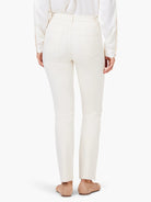 Ecru straight ankle jeans, shown from the back, featuring back pockets with subtle stitching and frayed raw hems.