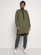 Ilse Jacobsen Quilted Coat With Rib Trim in Grn