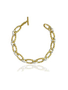Gold and silver two-toned chain bracelet with textured links and a T-bar clasp.