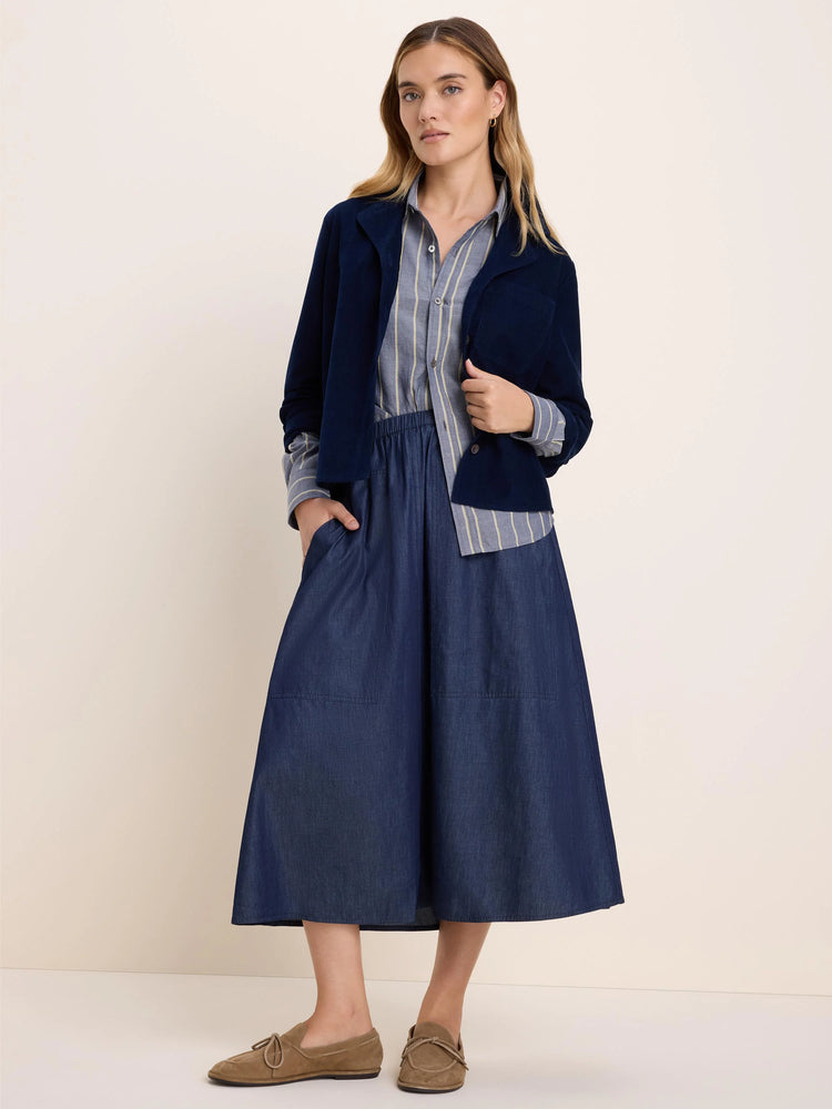 Light blue Dobby Stripe button-up shirt with thin cream vertical stripes.
