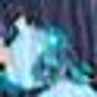 Softly glowing, blurry light blue-cyan, ethereal with hints of dark cool tones.