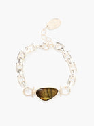 Gold clasp, light gold chain bracelet with a dark greenish-brown labradorite stone.