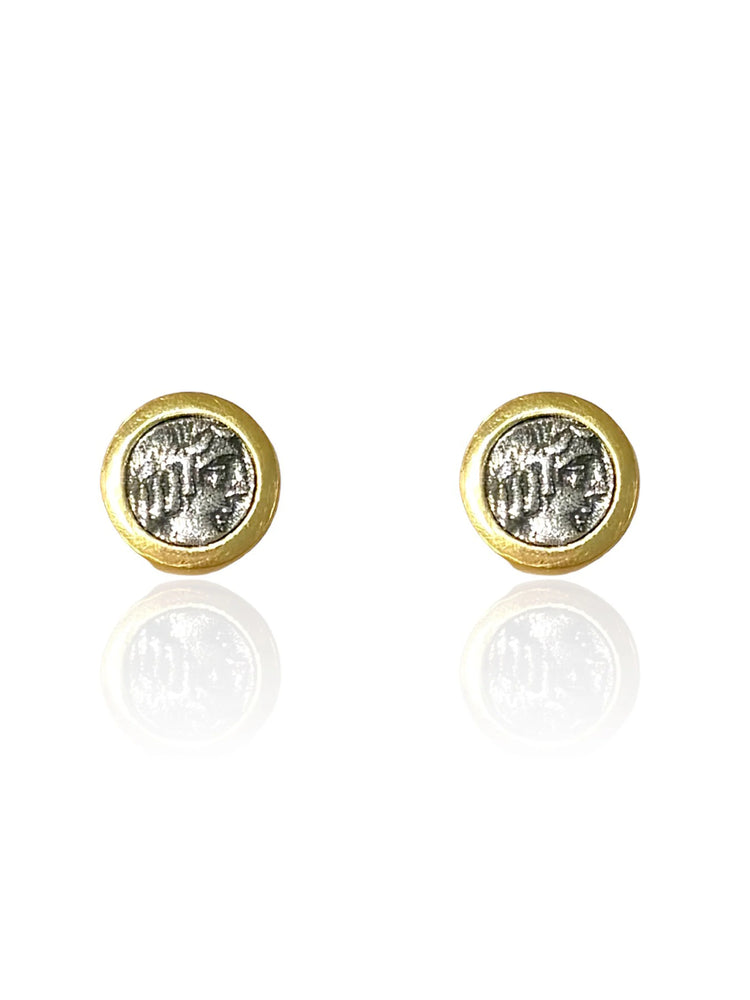 Tat2 Designs Gold Floral Coin Stud Earrings in Gol