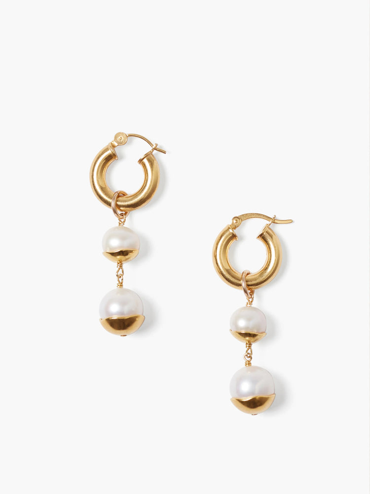 Chan Luu Double Pearl Drop Hoop Earrings in Prl