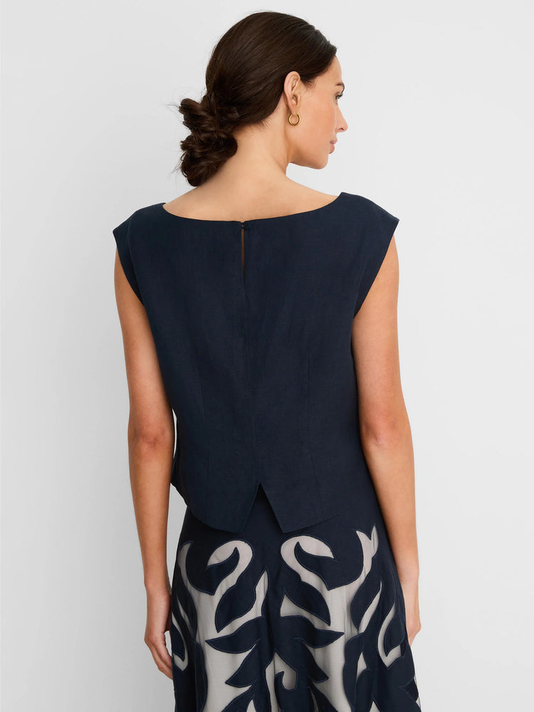 Gold Label Antibes Linen Cut Out Top in Did