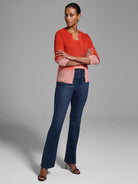 Ombre ribbed cardigan; coral to light pink, 3/4 sleeves, button front.