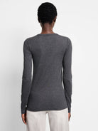 Dark gray ribbed knit long sleeve tee, viewed from the back.