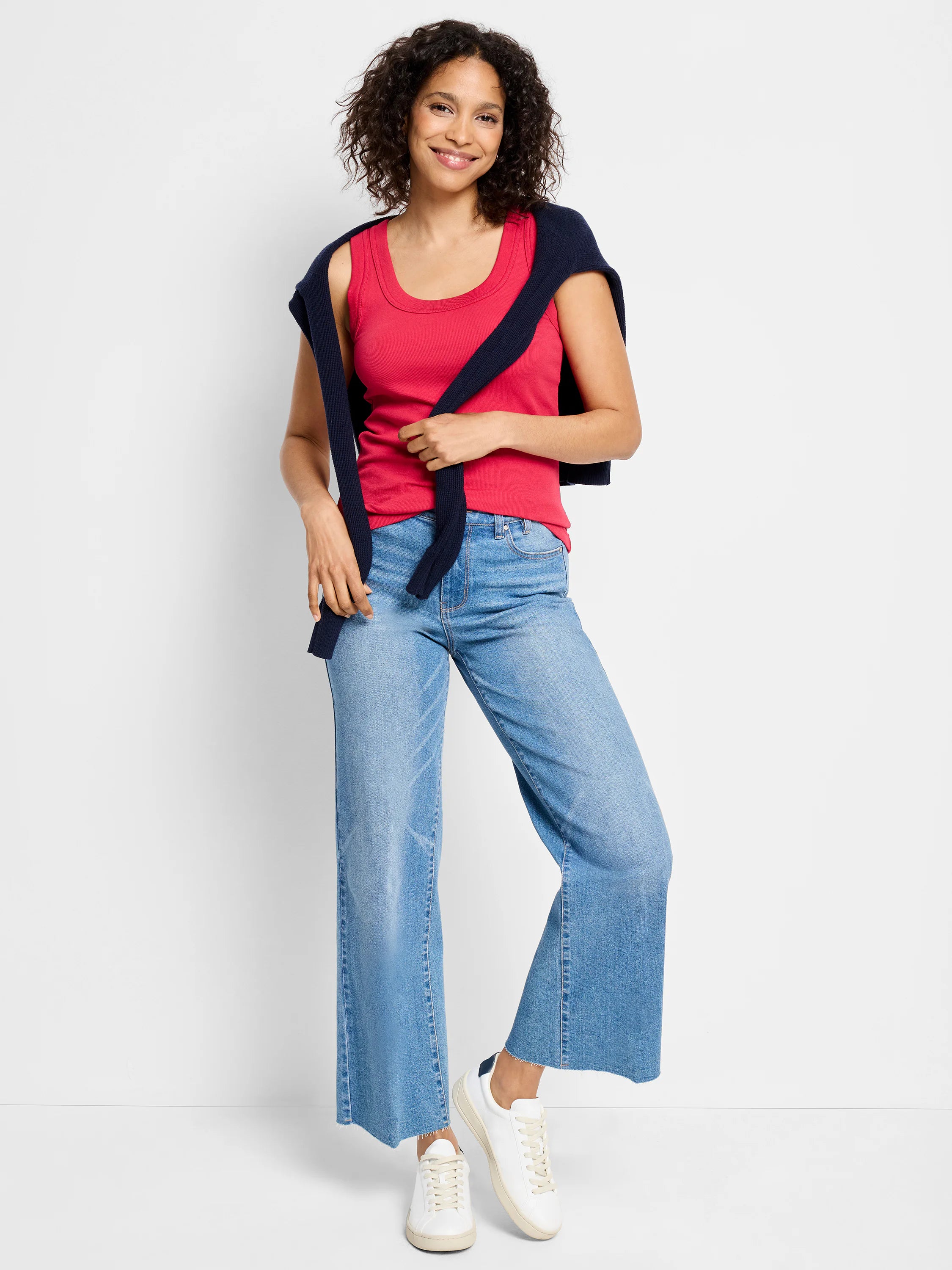 Fuchsia ribbed knit scoop tank.