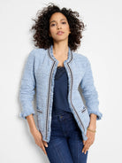 Indigo Fringe Mix Knit Jacket in Blt